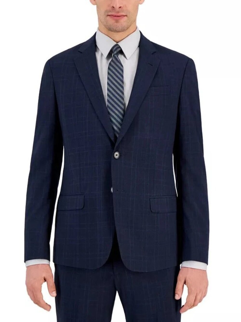 Armani Exchange Men's Suit 40R Navy Glen Plaid Wool Blend 2-Piece Made in Egypt